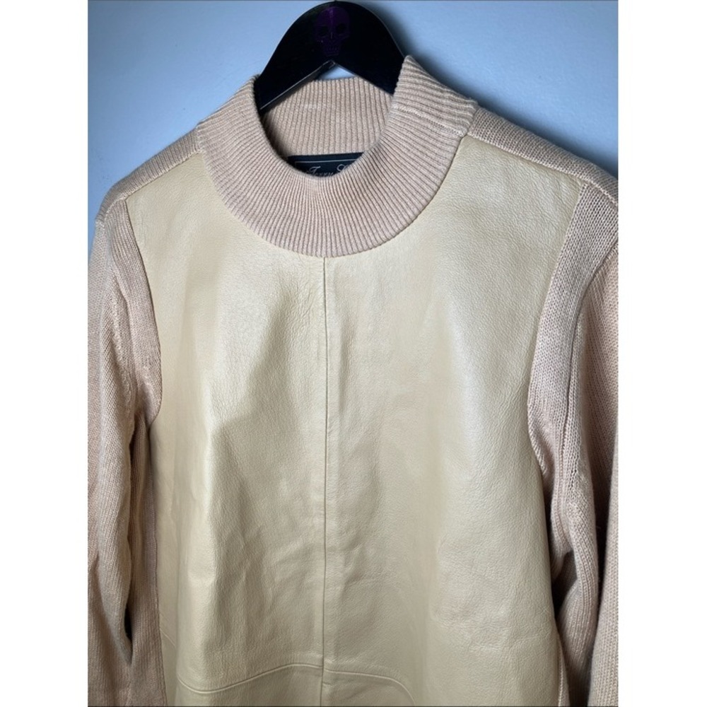 Terry Lewis Classic Luxuries Sz L Genuine Leather Front Knit Mock Neck Sweater